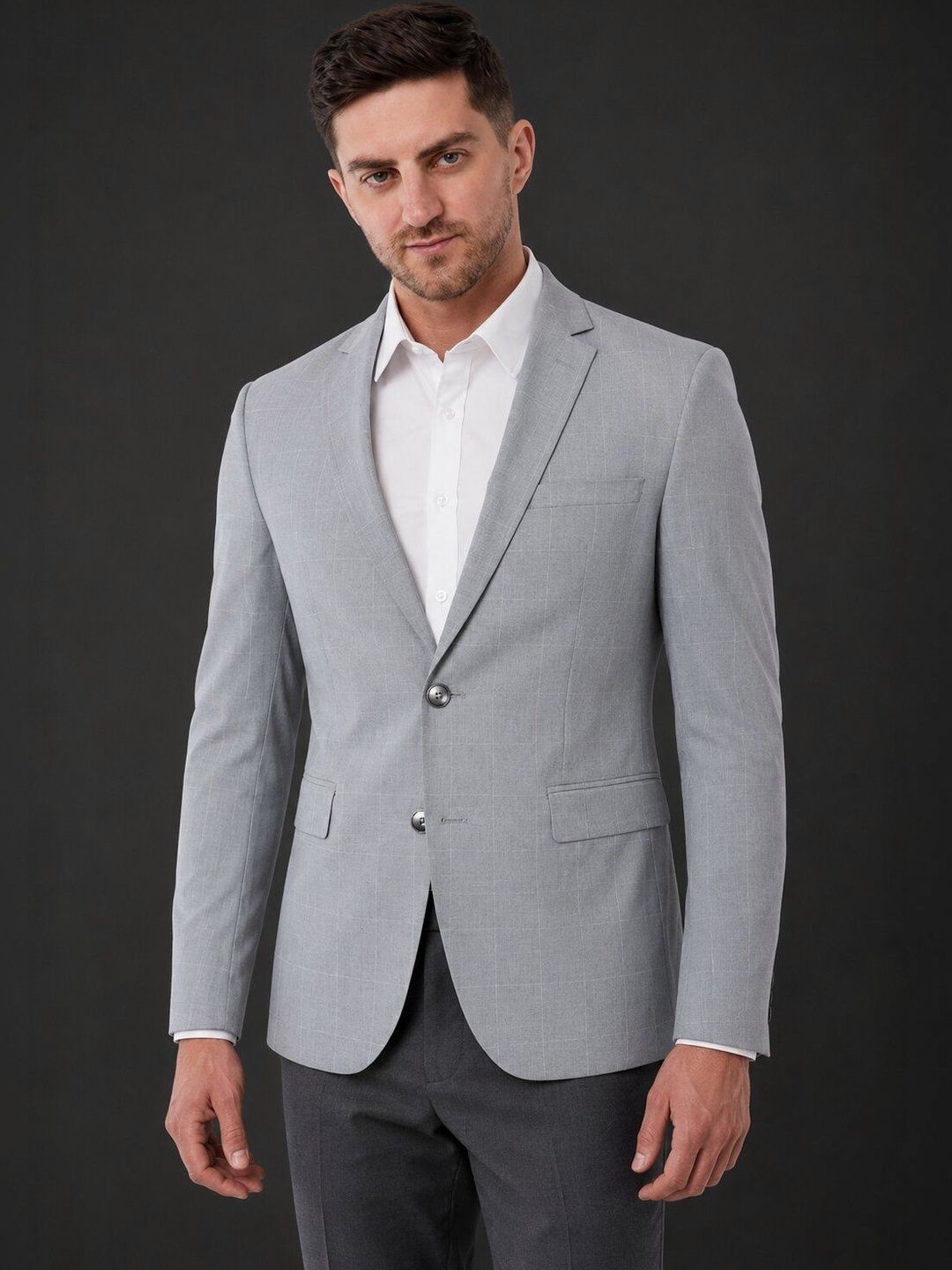 Integration Integration Checked Notched Lapel Single-Breasted Super Slim Fit Formal Blazer