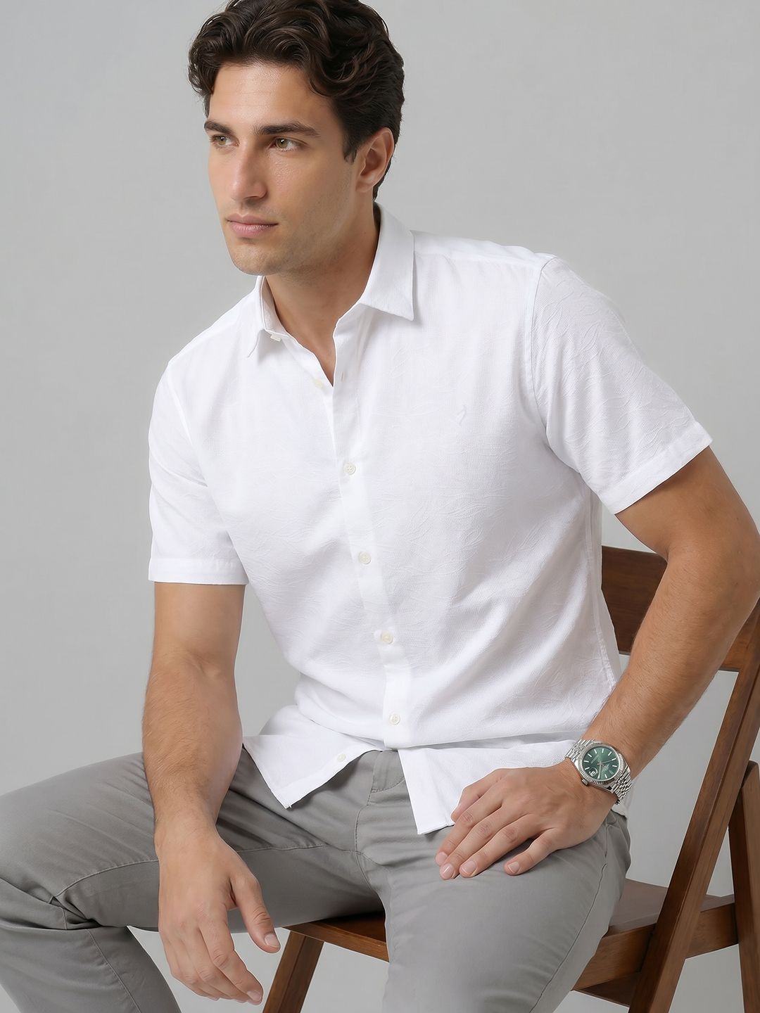 Indian Terrain Indian Terrain Slim Fit Self Design Textured Casual Shirt