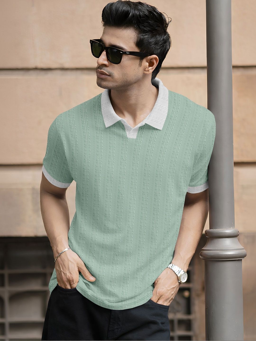 HERE&NOW Men Polo Collar T-shirt