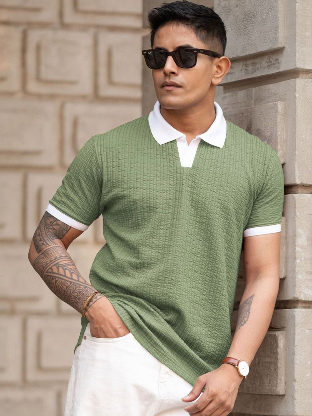 HERE&NOW Men Polo Collar T-shirt