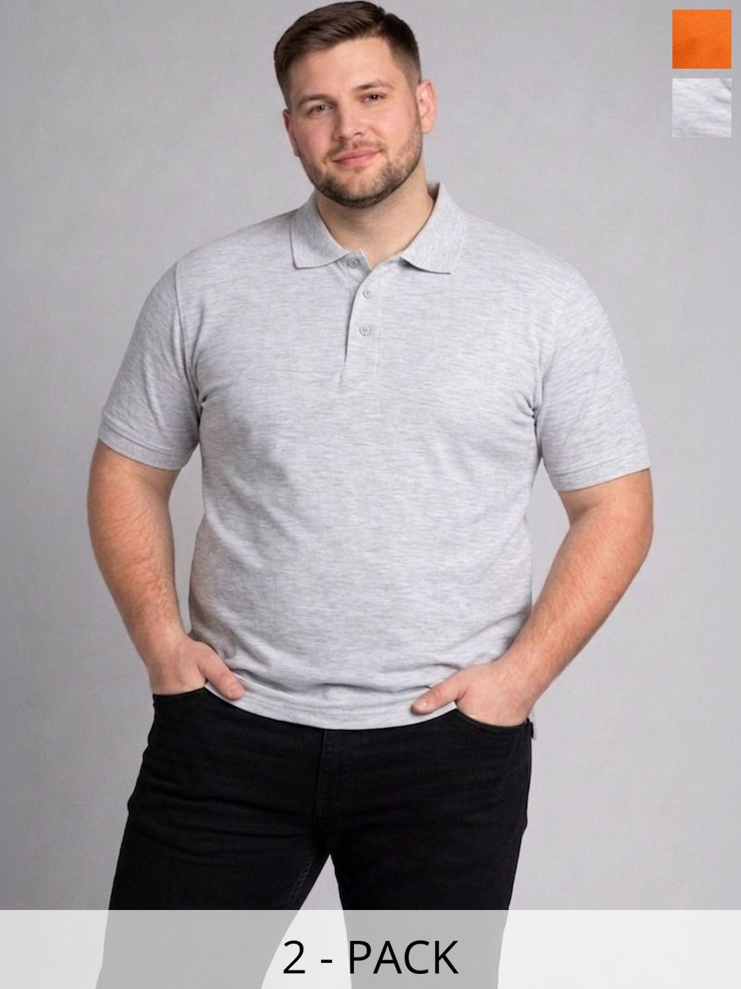 HERR WAHRER Men Plus Size Pack Of 2 Polo Collar Pocket T-shirt