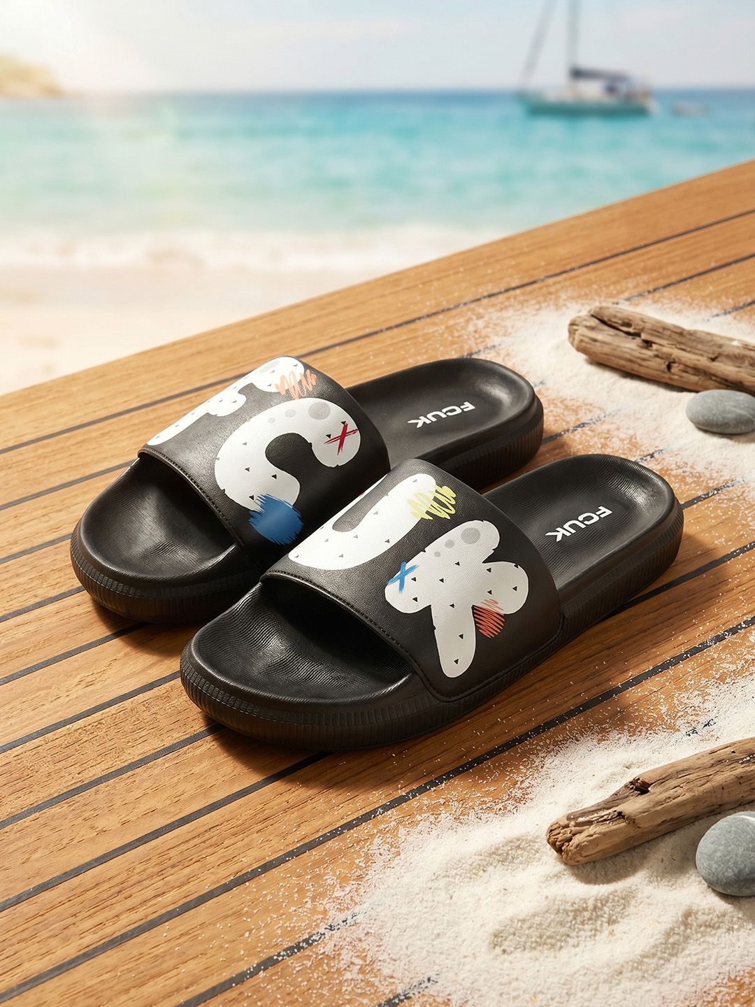 FCUK Men Brand Logo Printed Sliders