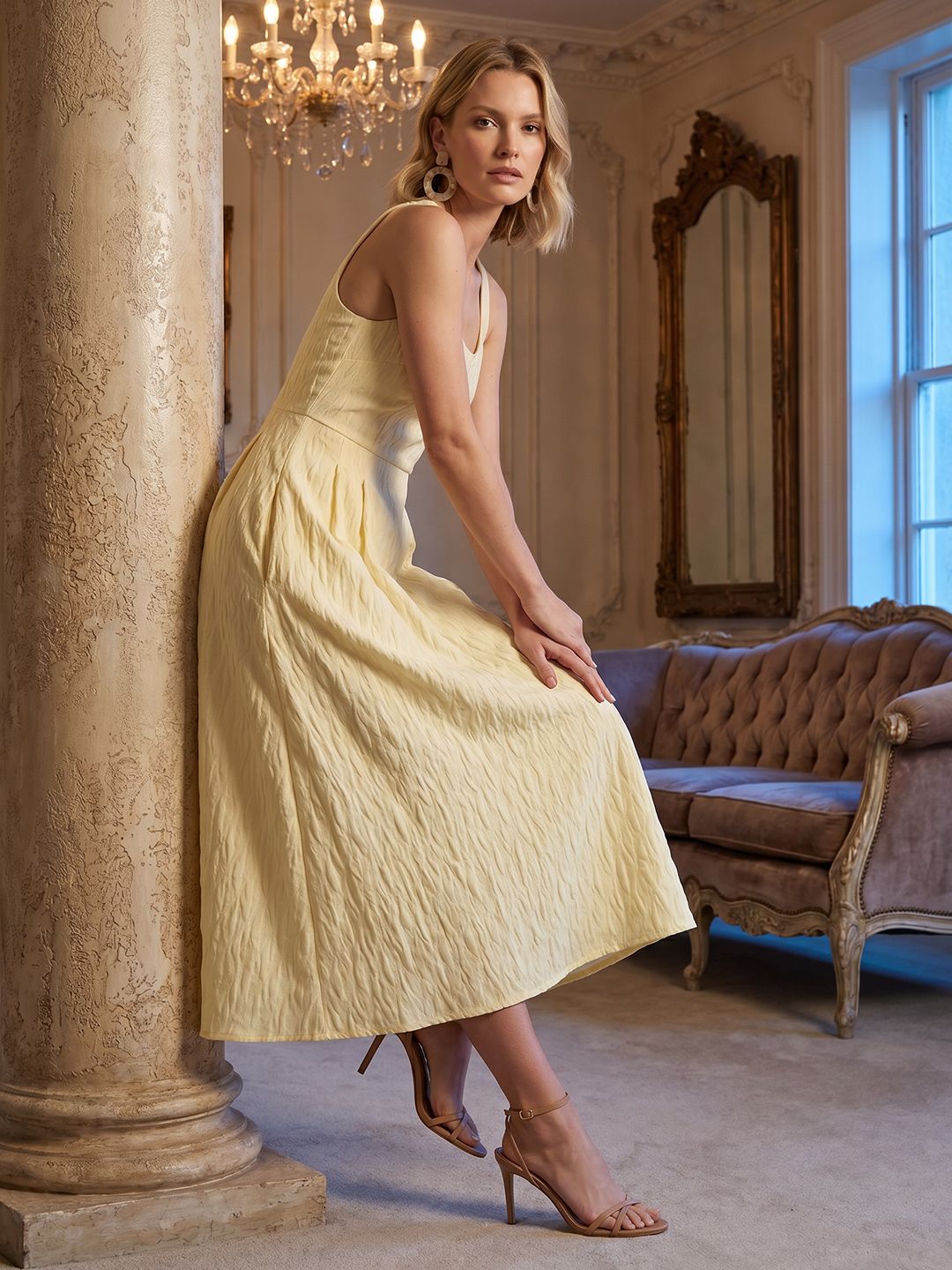 French Connection Textured Pure Cotton A-Line Dress