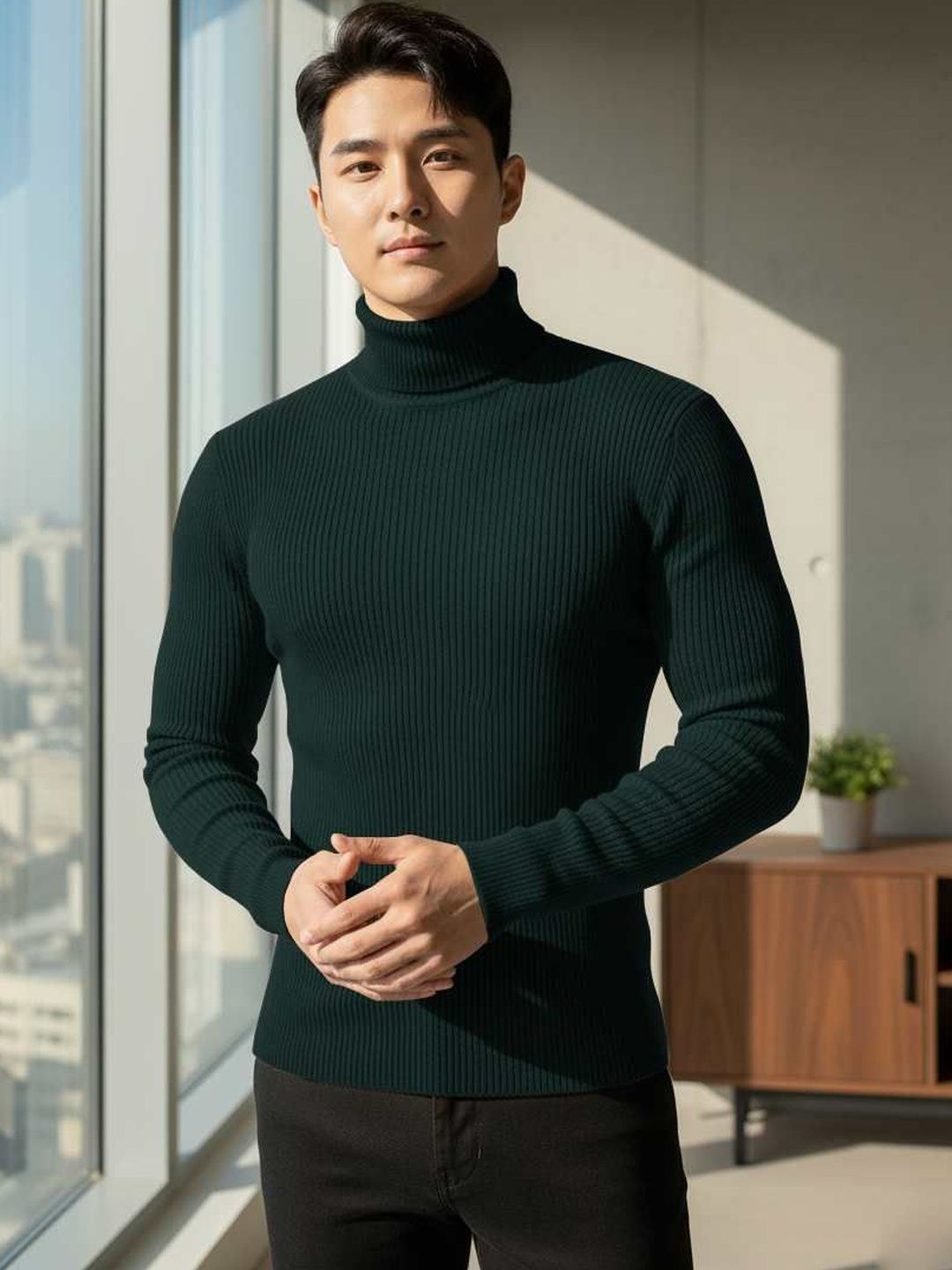 CATBUNNY Men Ribbed Woollen Pullover