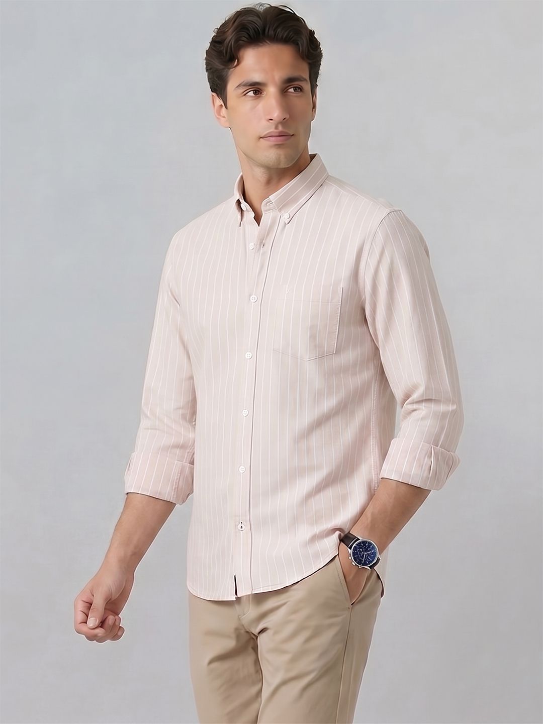 Indian Terrain Indian Terrain Slim Fit Striped Pure Cotton Casual Shirt