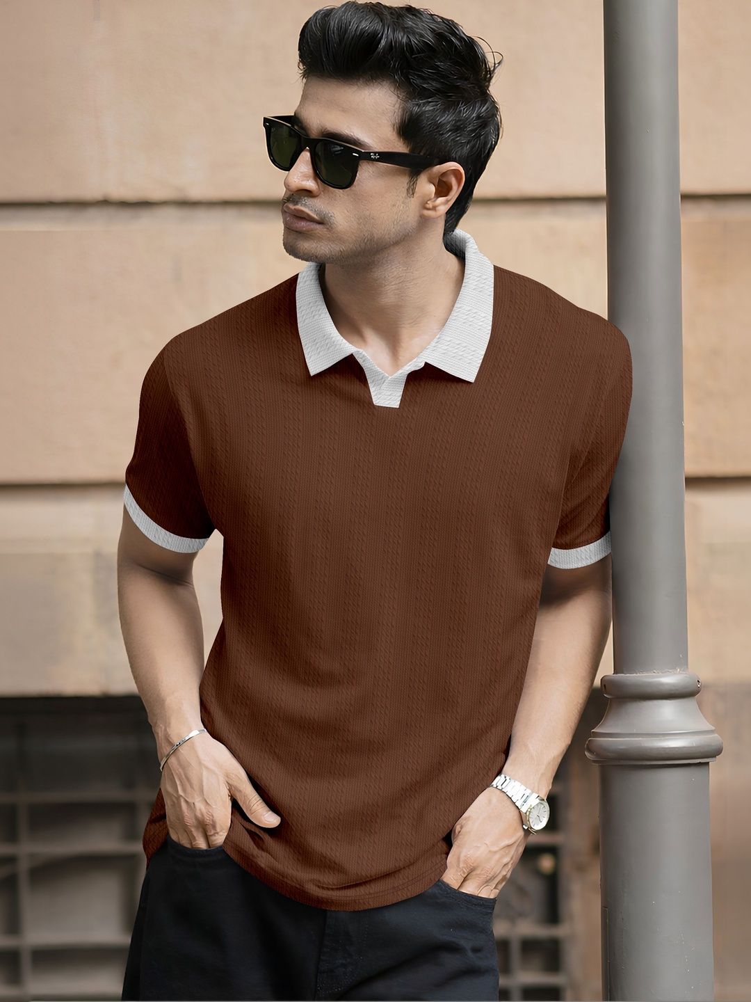 HERE&NOW Men Polo Collar T-shirt