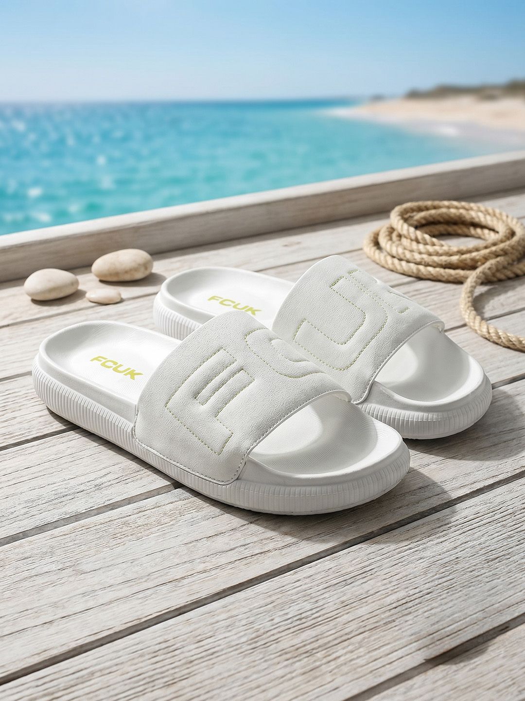 FCUK Men Brand Logo Self Design Sliders