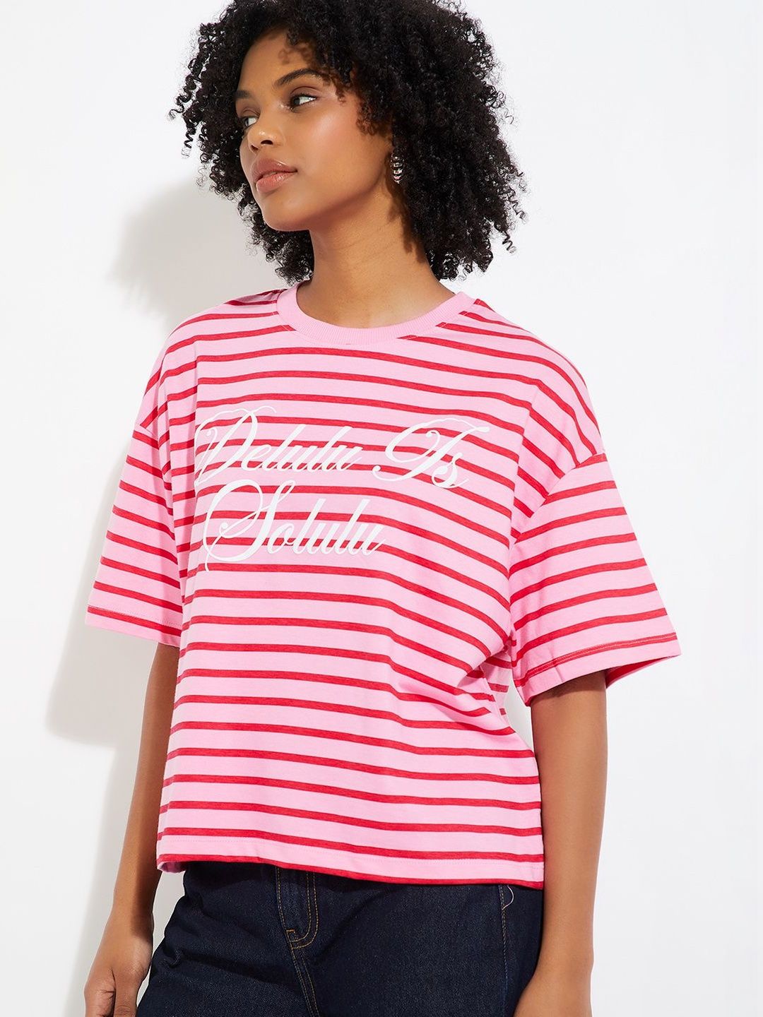 max Women Typography Striped T-shirt
