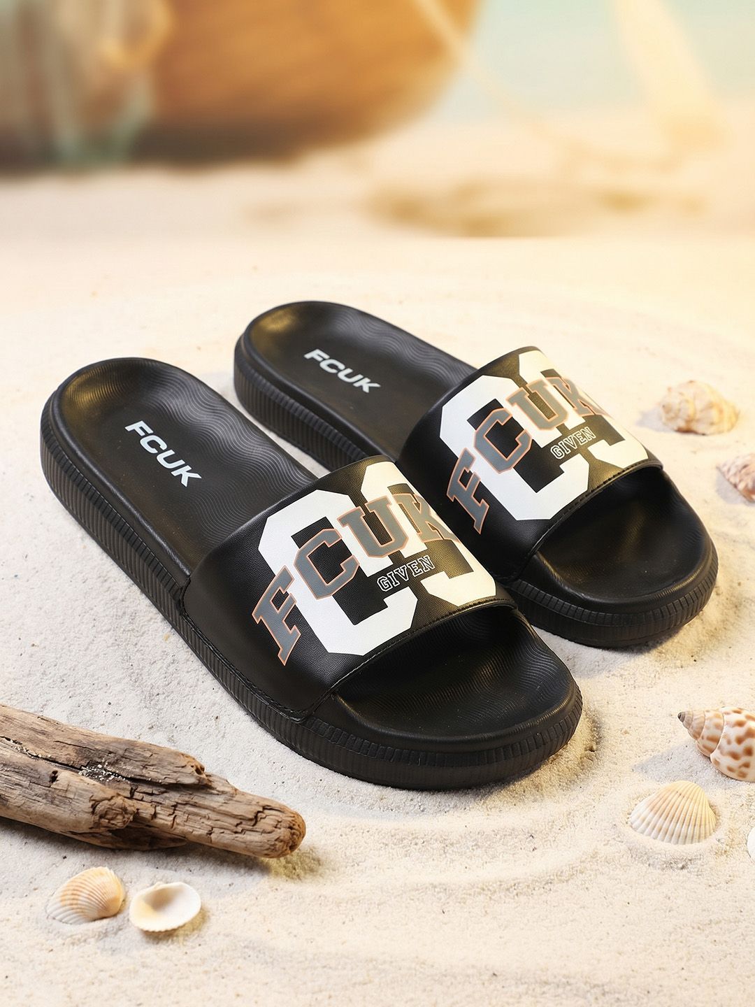 FCUK Men Brand Logo Printed Sliders