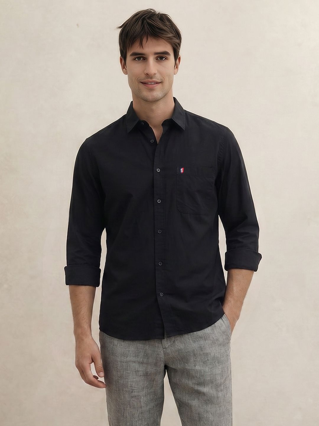 THE SHIRT CODE Spread Collar Pure Cotton Casual Shirt