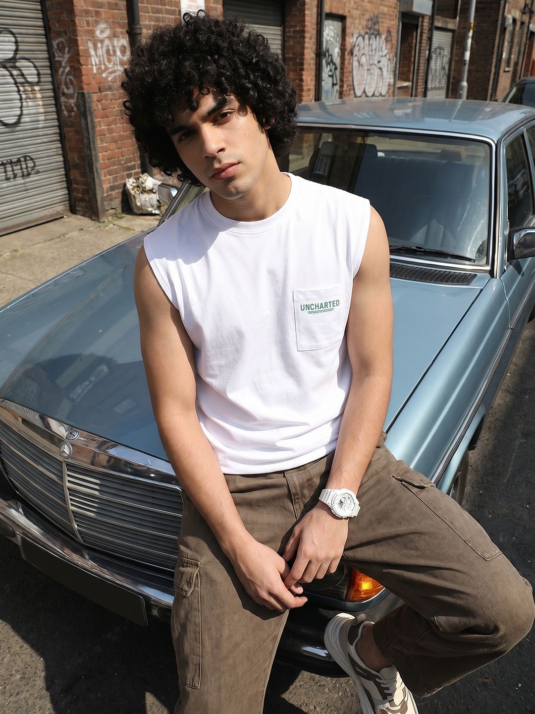 The Roadster Life Co. Relaxed Fit Sleeveless Pure Cotton T-shirt