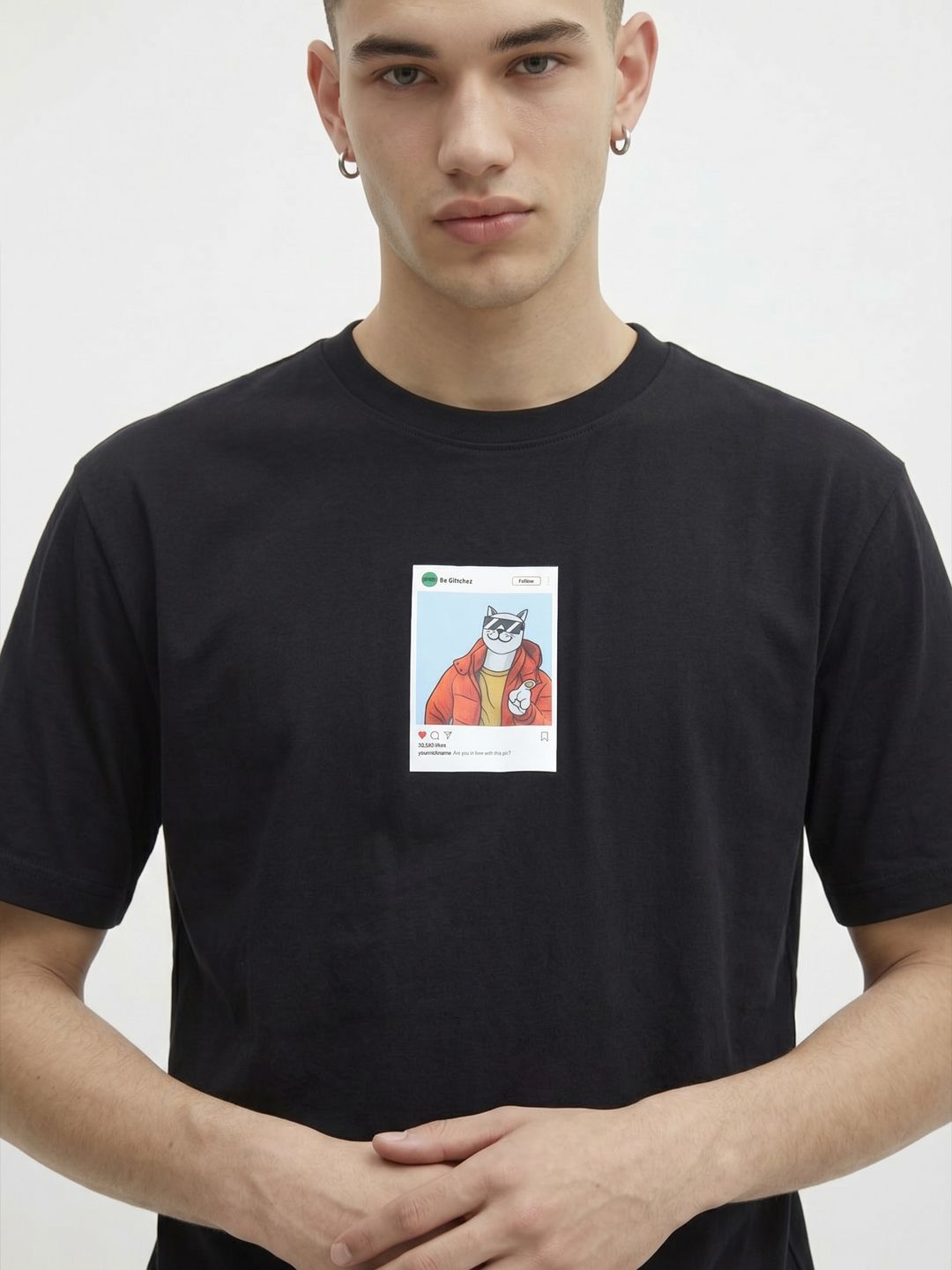 glitchez Relaxed Graphic Photo Printed Drop-Shoulder Sleeves T-shirt