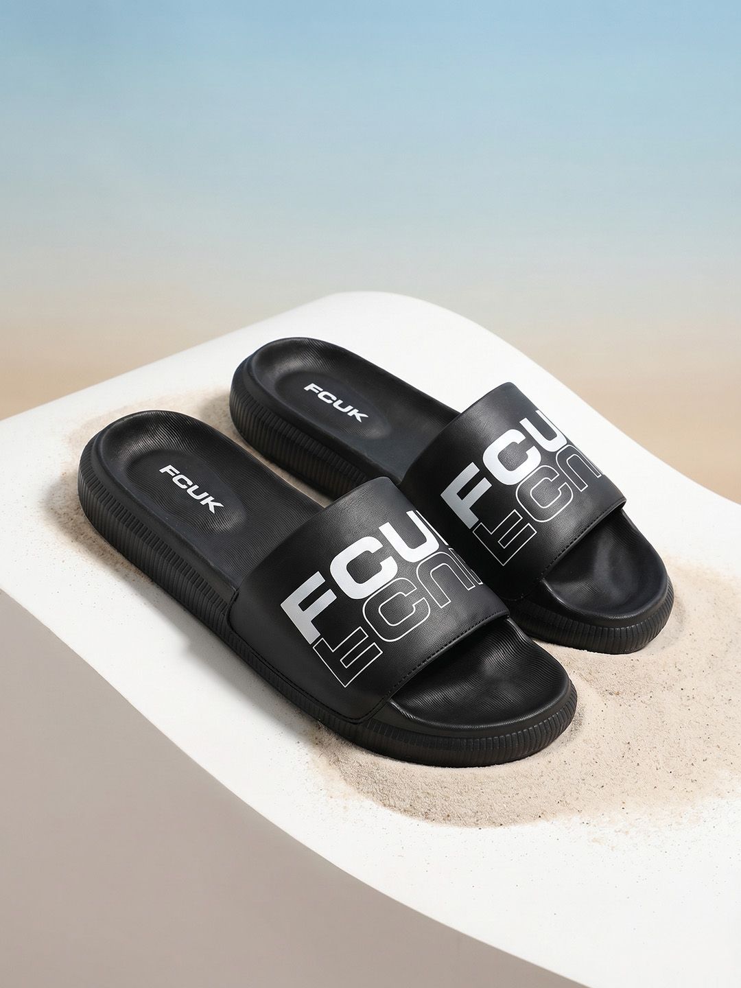 FCUK Men Brand Logo Printed Sliders