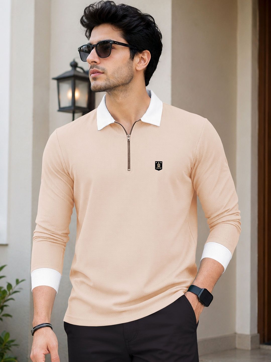 VeBNoR Men Brand Logo Polo Collar Pockets T-shirt