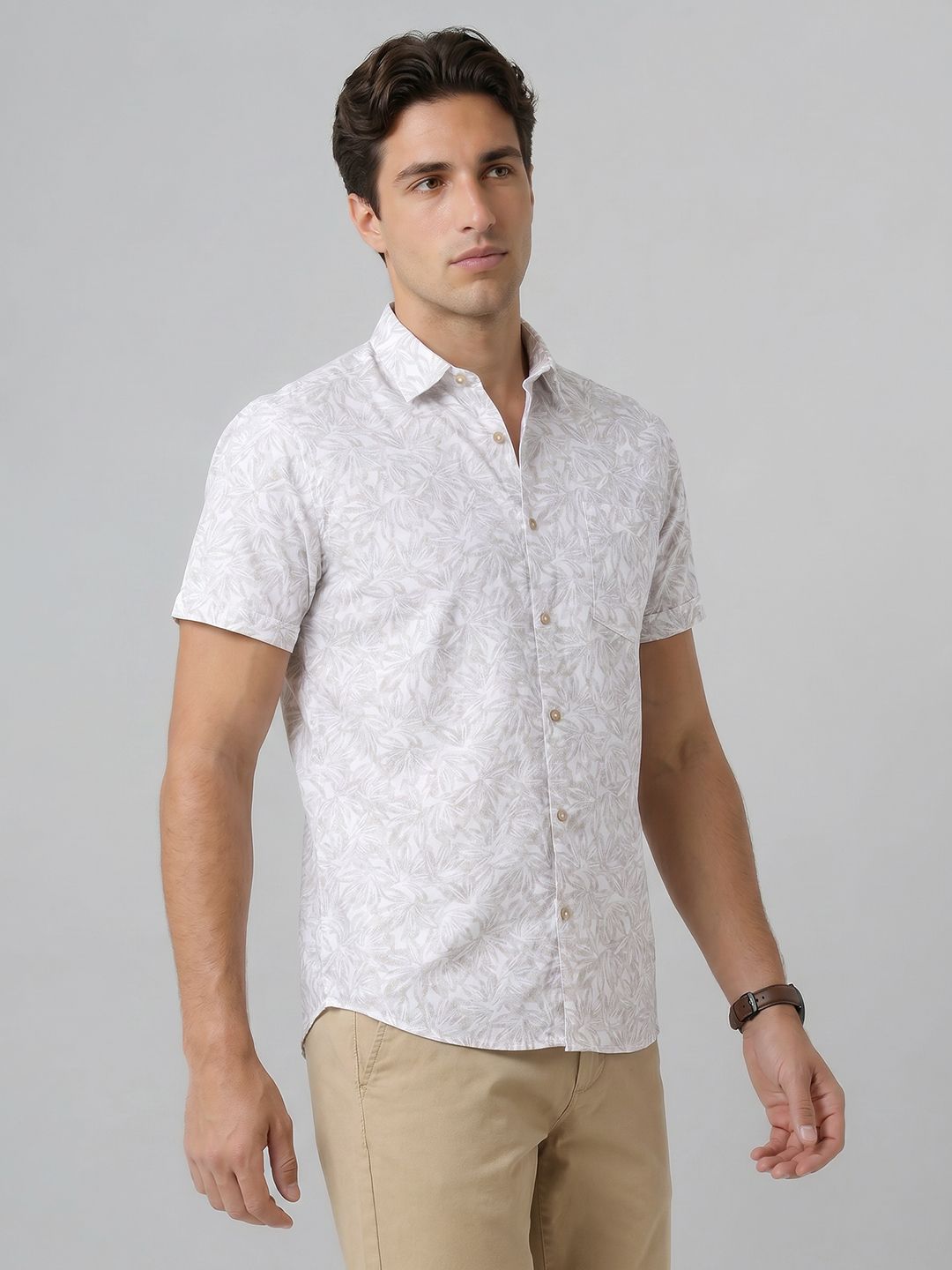 Indian Terrain Slim Fit Floral Printed Pure Cotton Casual Shirt