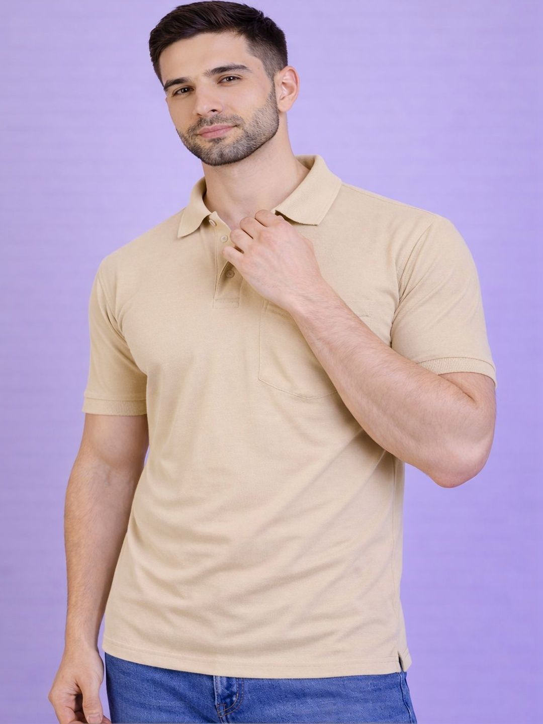 HERE&NOW Men Polo Collar Pockets T-shirt