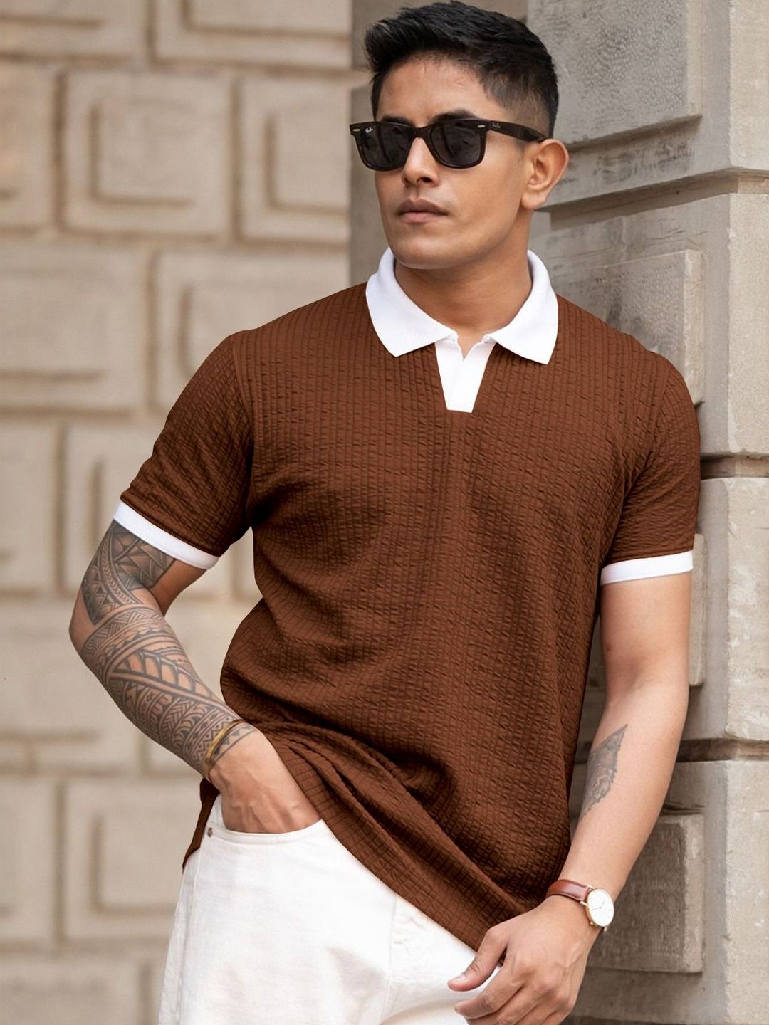 HERE&NOW Men Polo Collar T-shirt