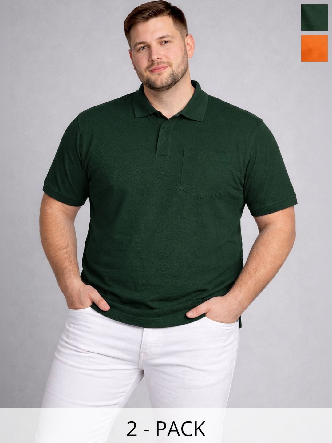 HERR WAHRER Men Plus Size Pack Of 2 Polo Collar Pocket T-shirt