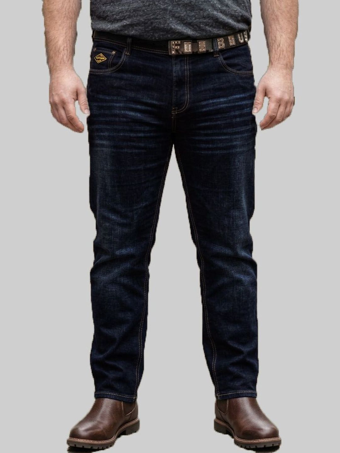 fineblu fineblu Men Straight Fit Mid-Rise Low Distress Light Fade Stretchable Jeans