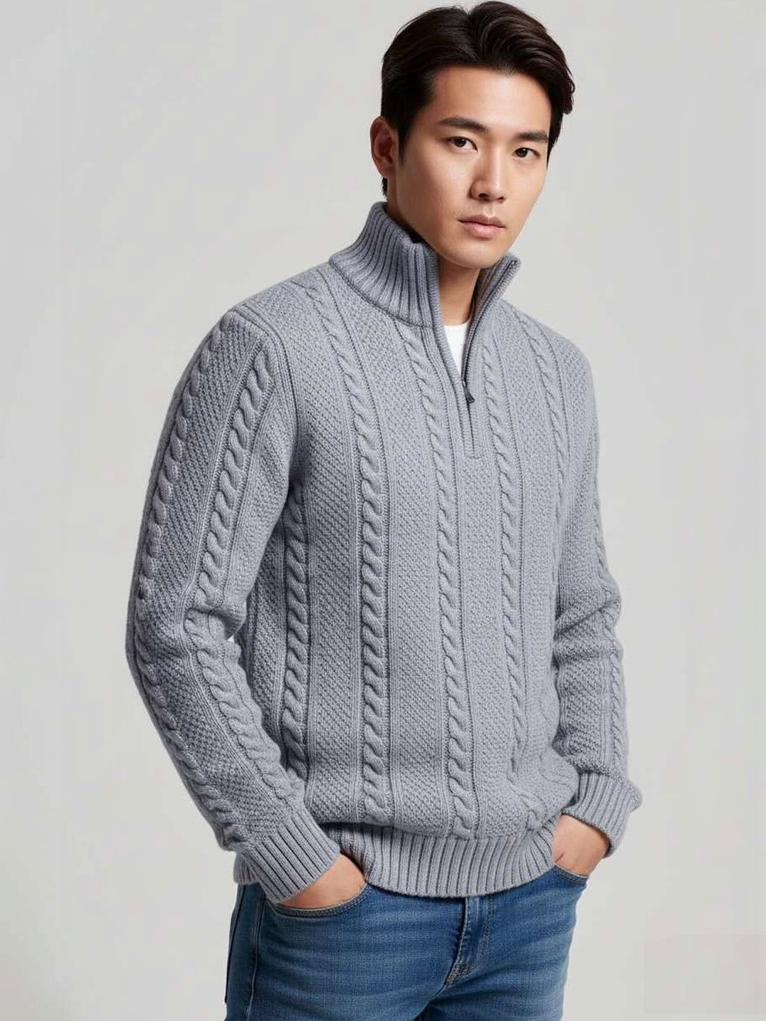 CATBUNNY Men Cable Knit Woollen Pullover