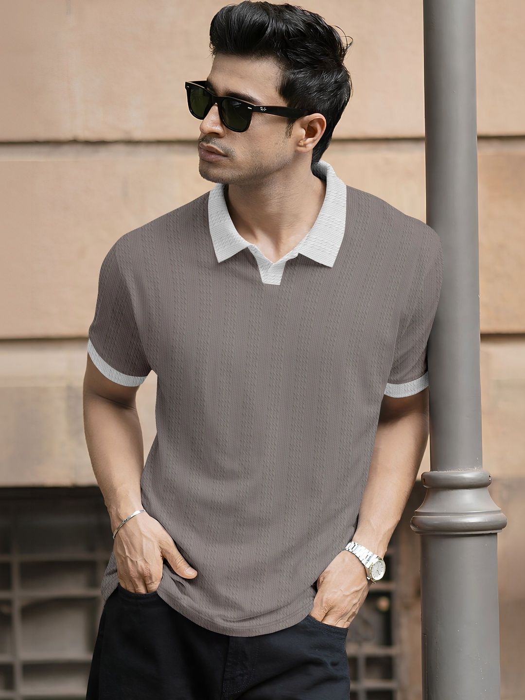 HERE&NOW Men Polo Collar T-shirt