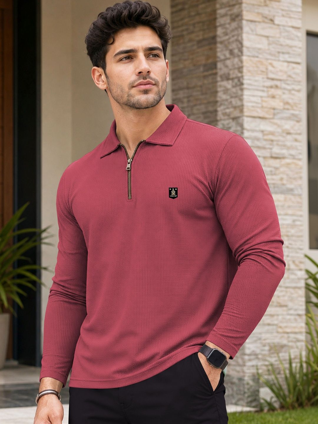 VeBNoR Men Solid Polo Collar T-shirt