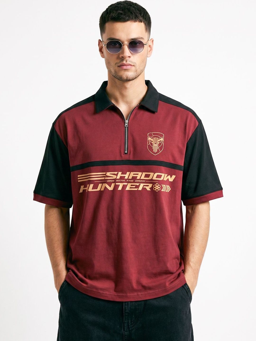 Crazymonk Men Printed Polo Collar Oversized T-shirt