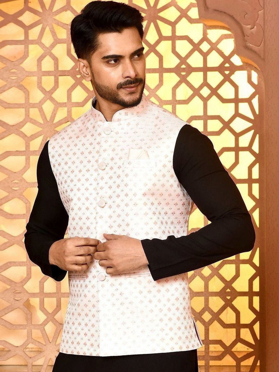 WANAS Men Self Design Premium Jacquard Classy Fit Nehru Jacket