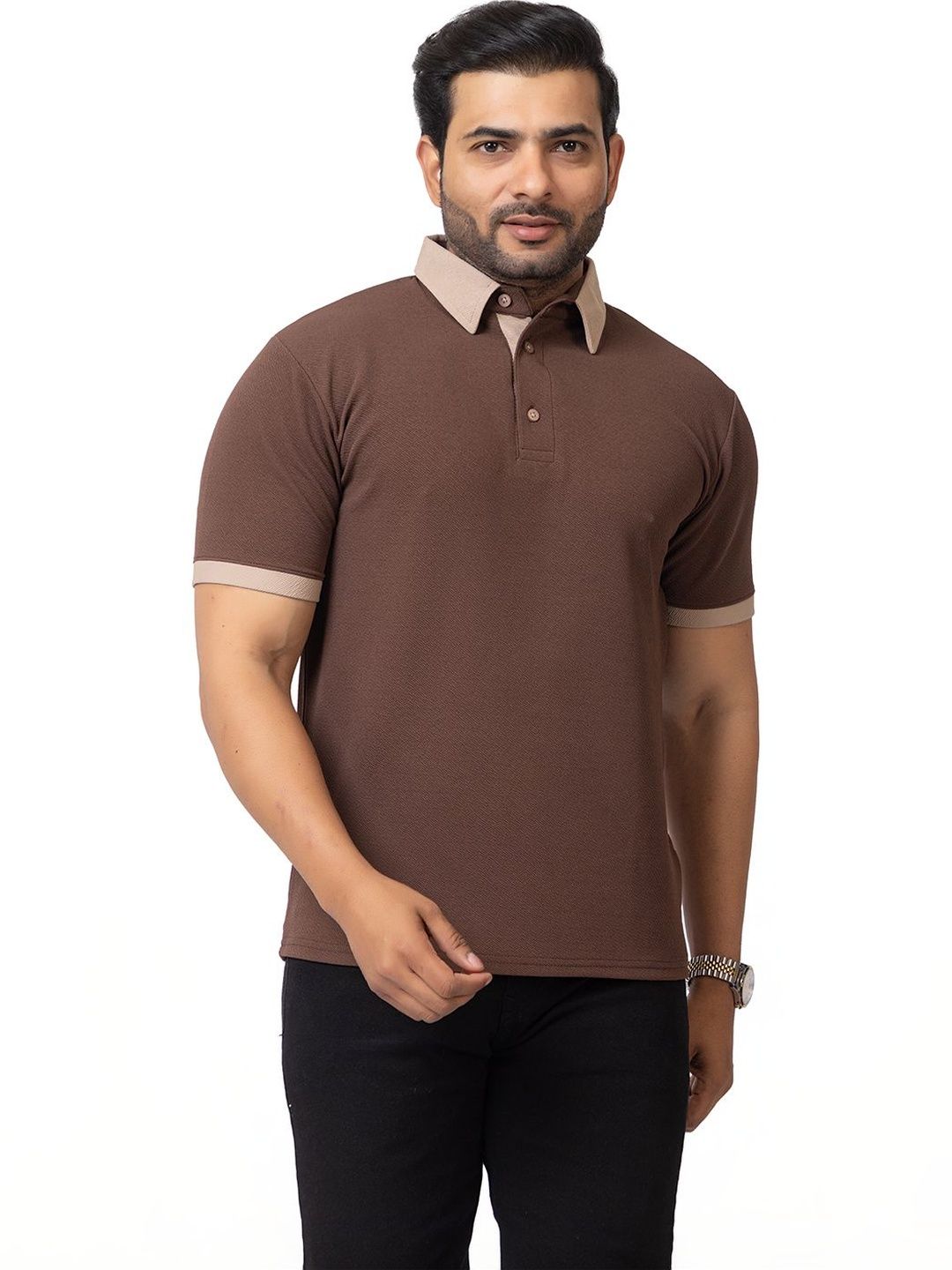 HANABY Coffee Brown Polo Collar T-shirt
