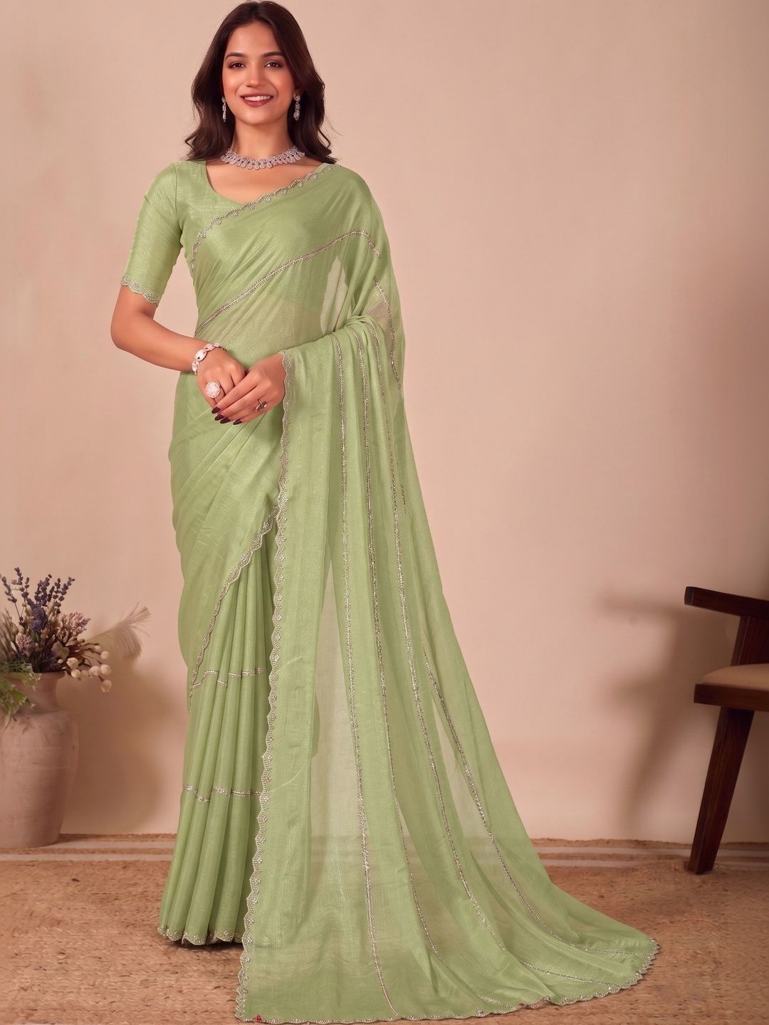 Mitera Embroidered Satin Saree