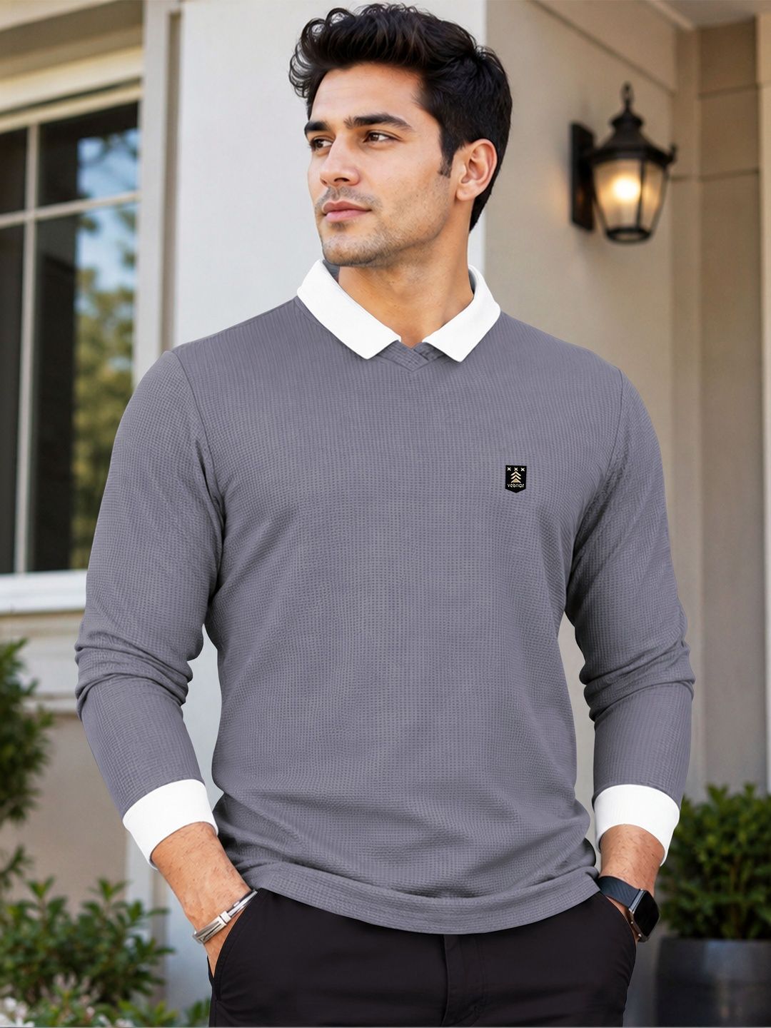 VeBNoR Men Polo Collar T-shirt