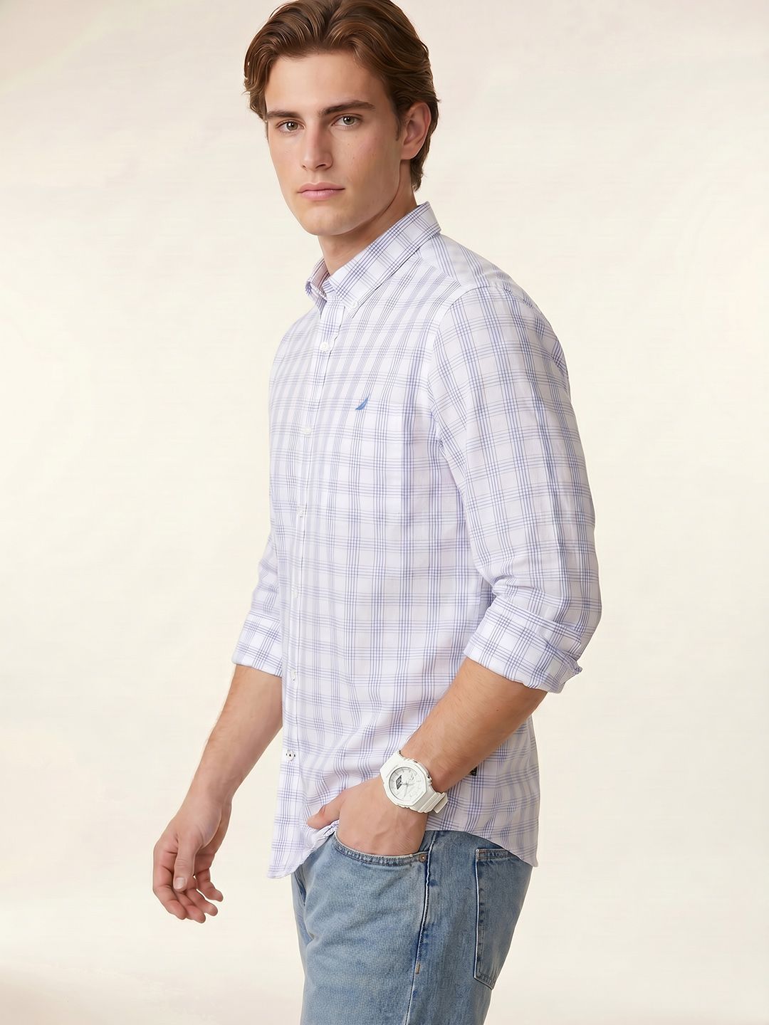 Nautica Checked Pure Cotton Casual Shirt