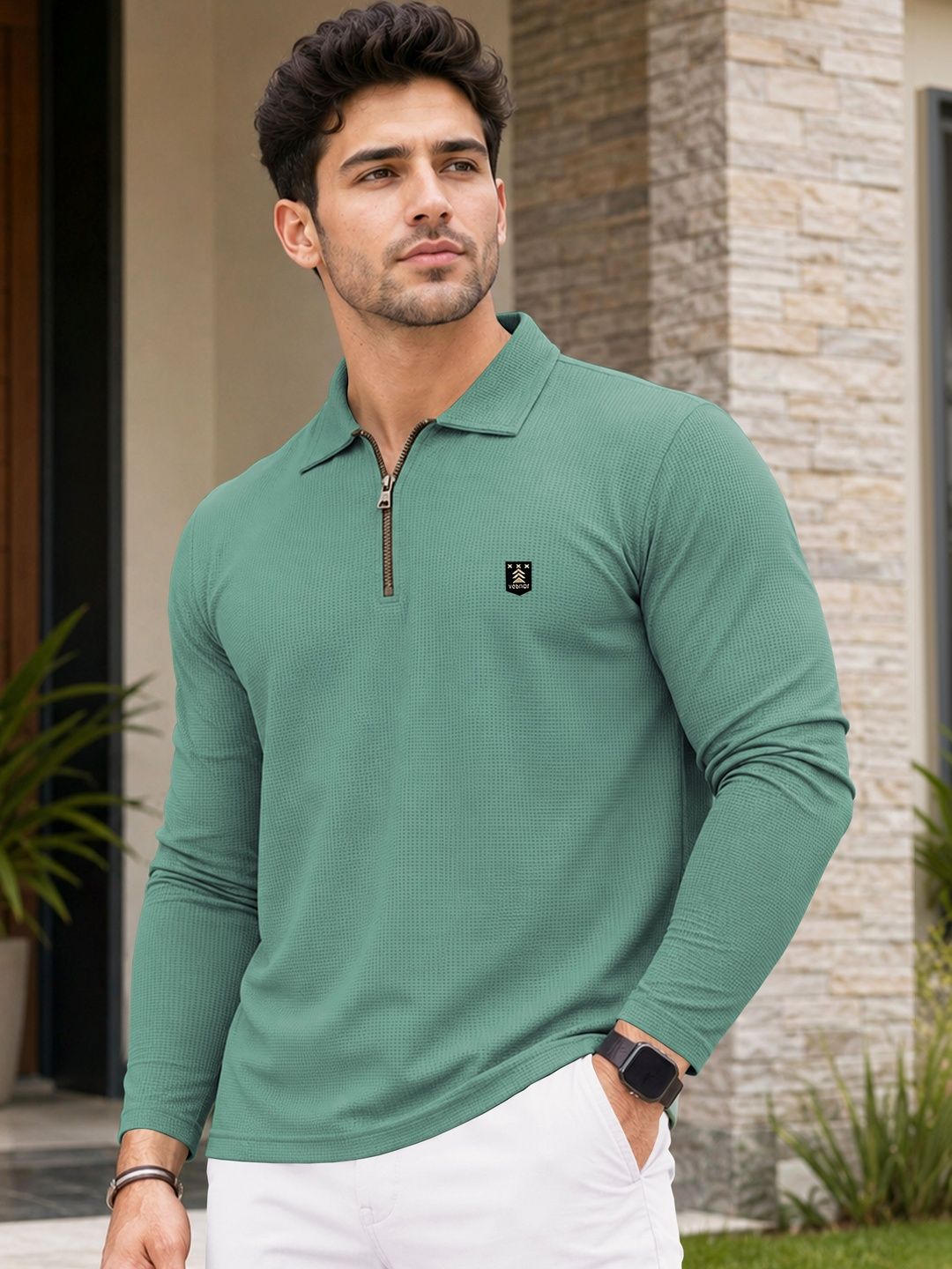 VeBNoR Men Self Design Polo Collar Slim Fit T-shirt