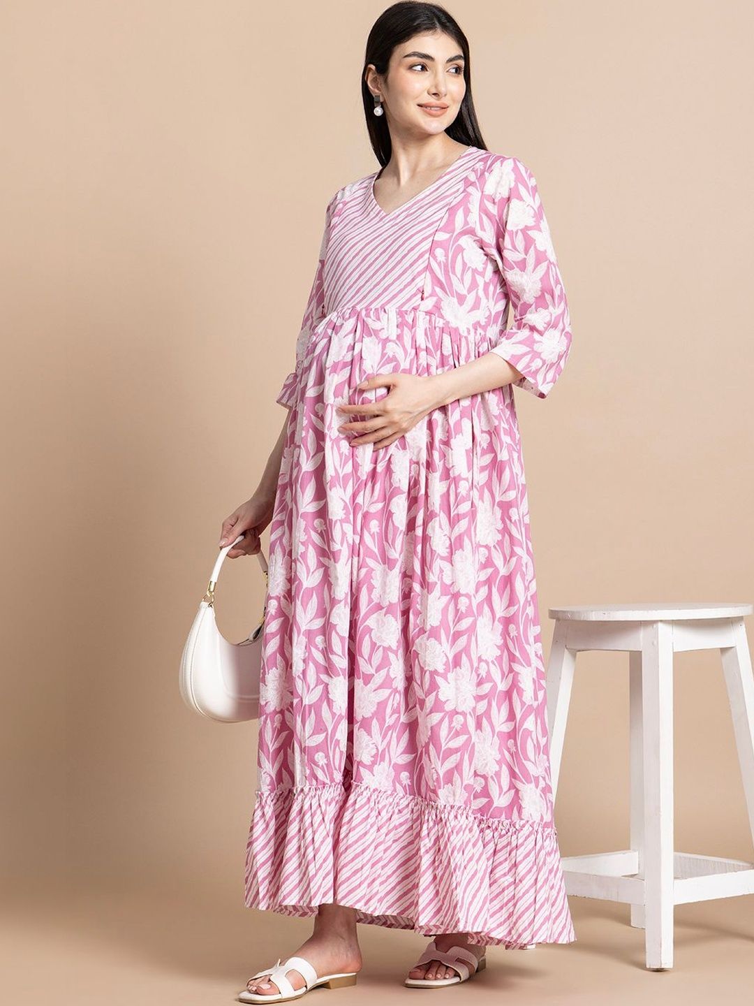 Vijay Garments Floral Print Maternity Maxi Dress