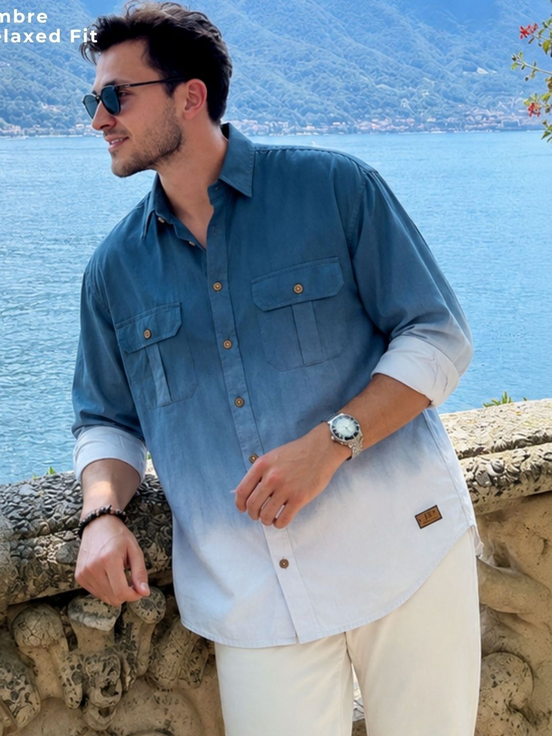 DENNISON Double Pocket Drop Shoulder Oversized Ombre Shirt
