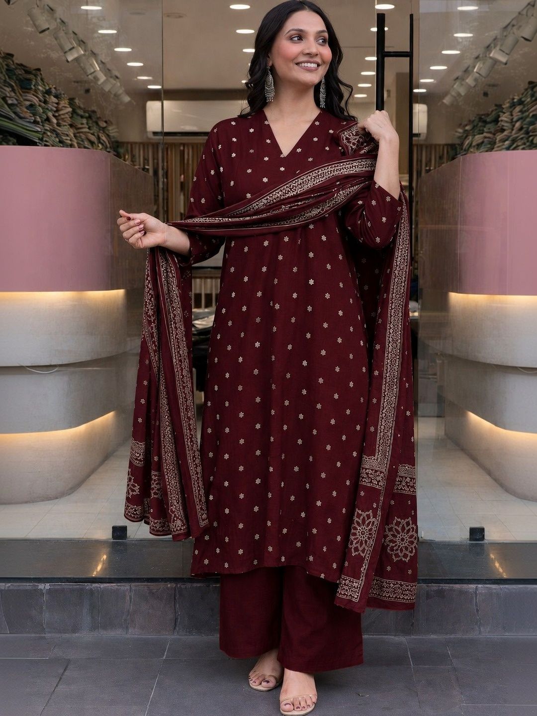 KALINI KALINI Women Ethnic Motifs Printed Regular Kurta with Palazzos & With Dupatta