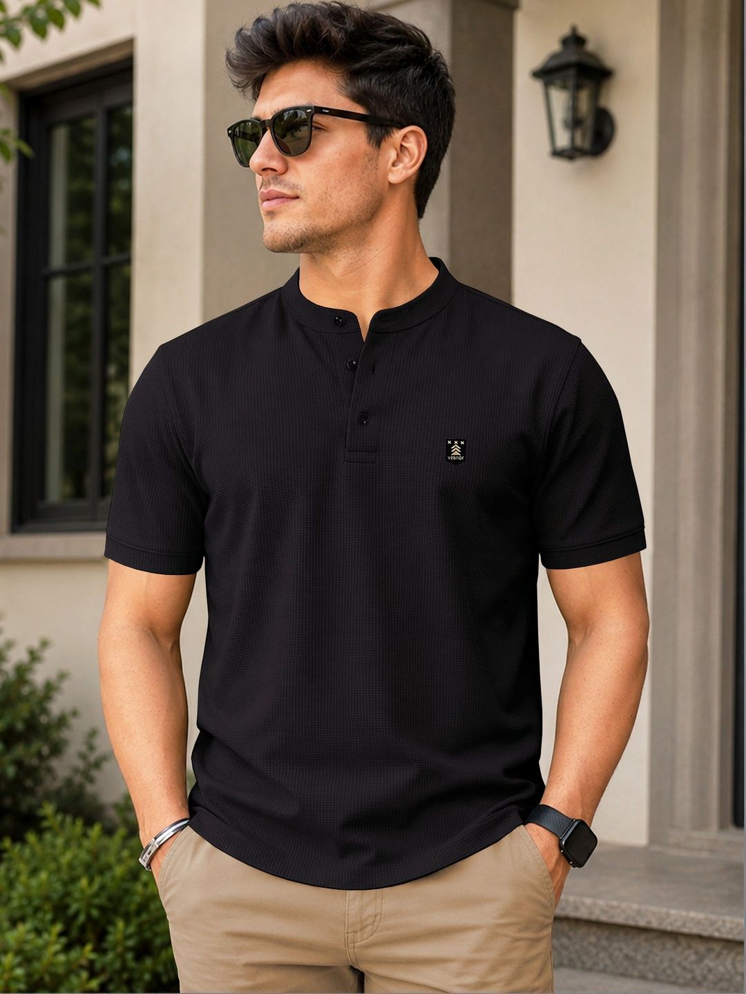 VeBNoR Men Mandarin Collar T-shirt