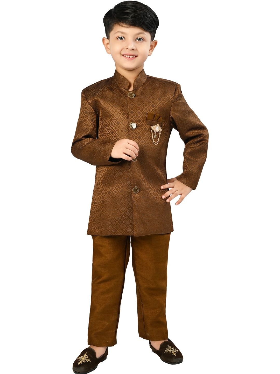 Arshia Fashions Boys Self Design Mandarin Collar Sherwani Set