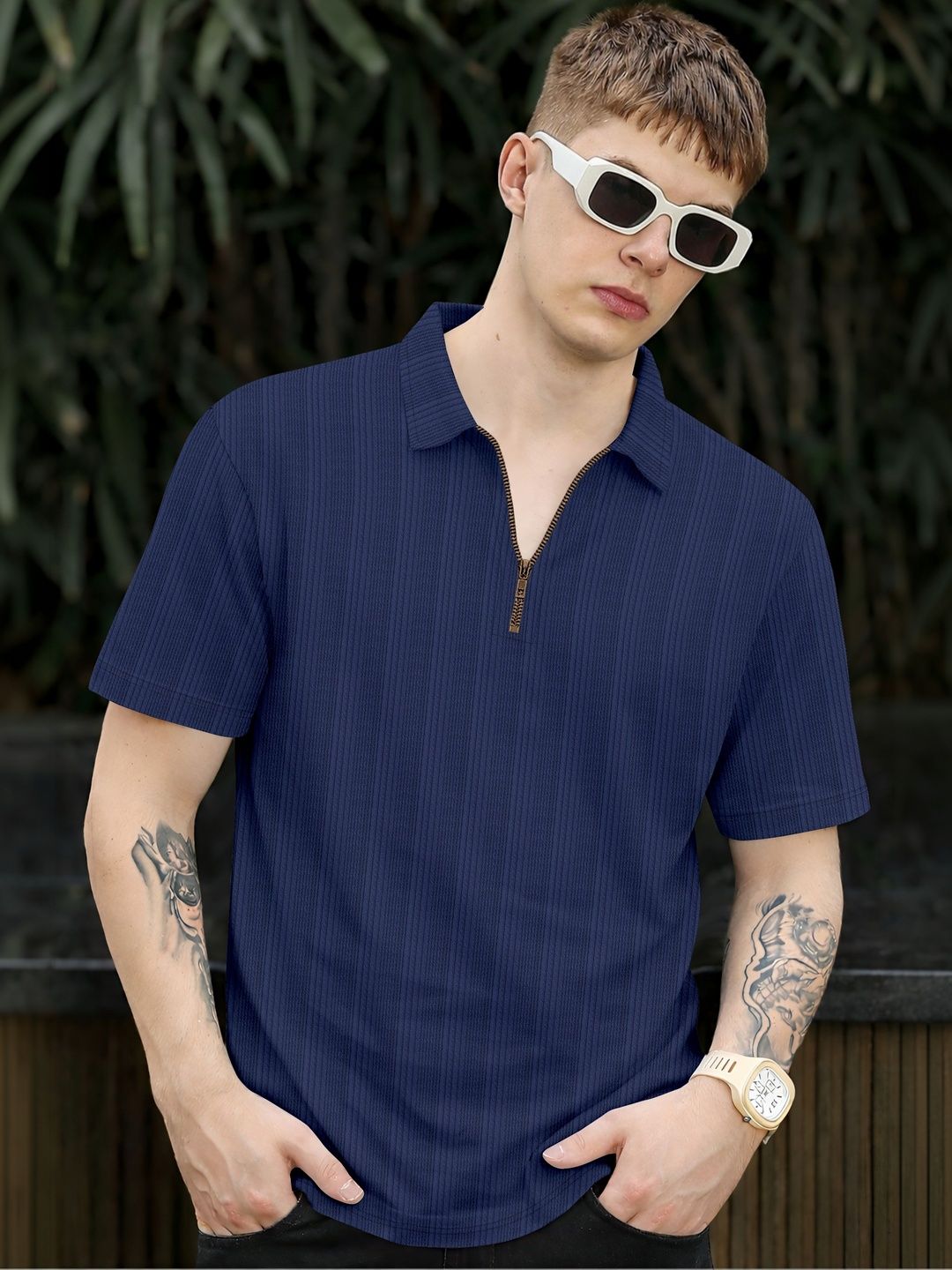 HERE&NOW Men Polo Collar T-shirt