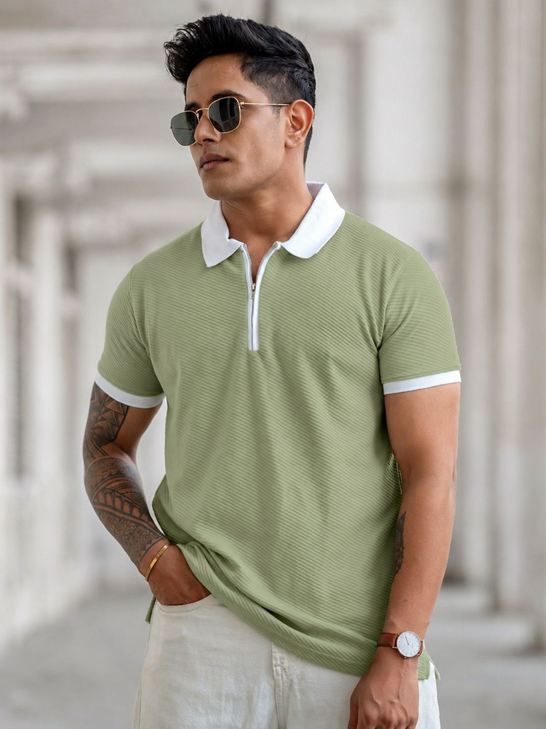 CHROVEL Men Polo Collar T-shirt