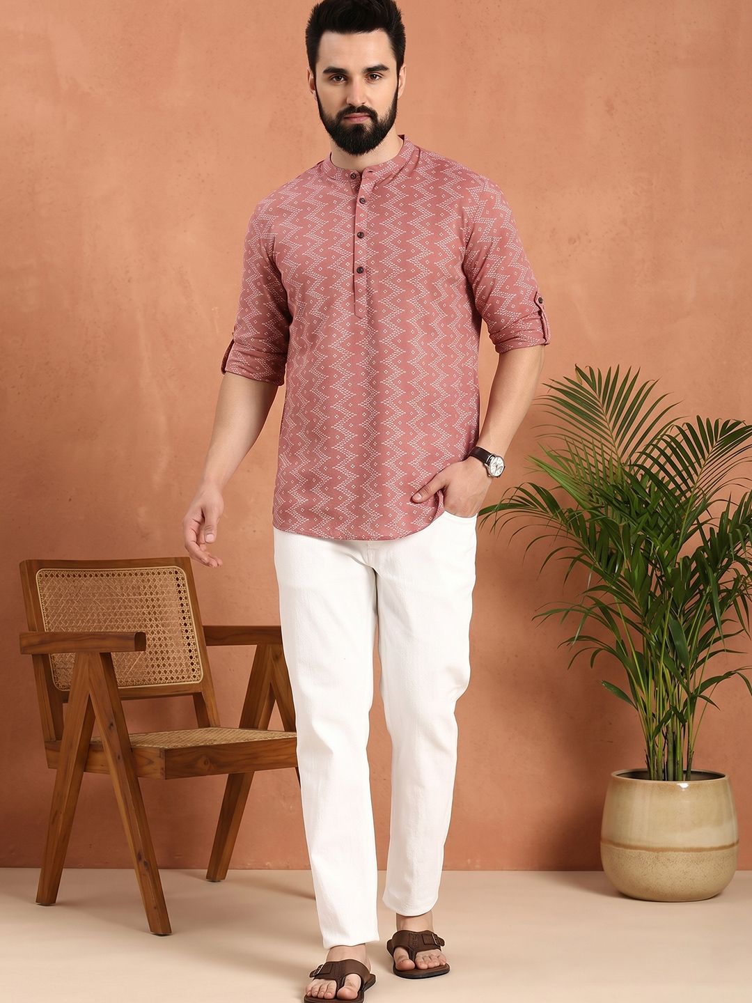 Anouk Men Geometric Printed Pure Cotton Short Kurta