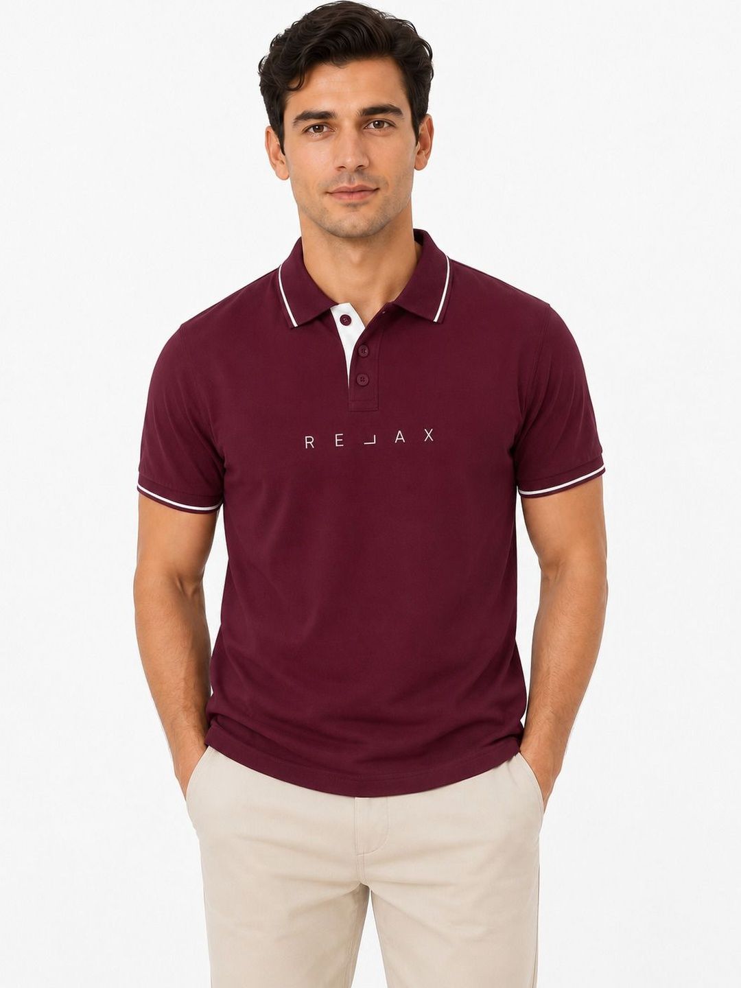 Warrior World Men Cotton Typography Printed Polo Collar T-shirt