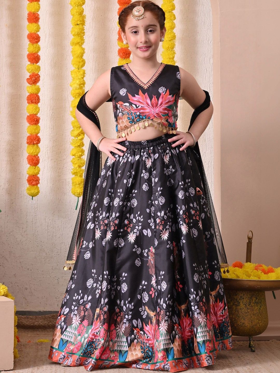 Indi-Loom Couture Girls Printed Ready to Wear Lehenga & Blouse With Dupatta