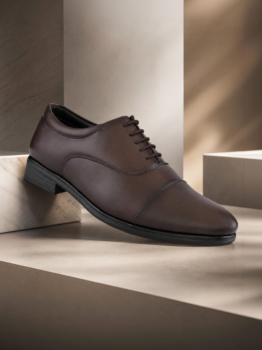 Here&Now Men Brown Synthetic Leather Formal Lace Up Oxfords Shoes