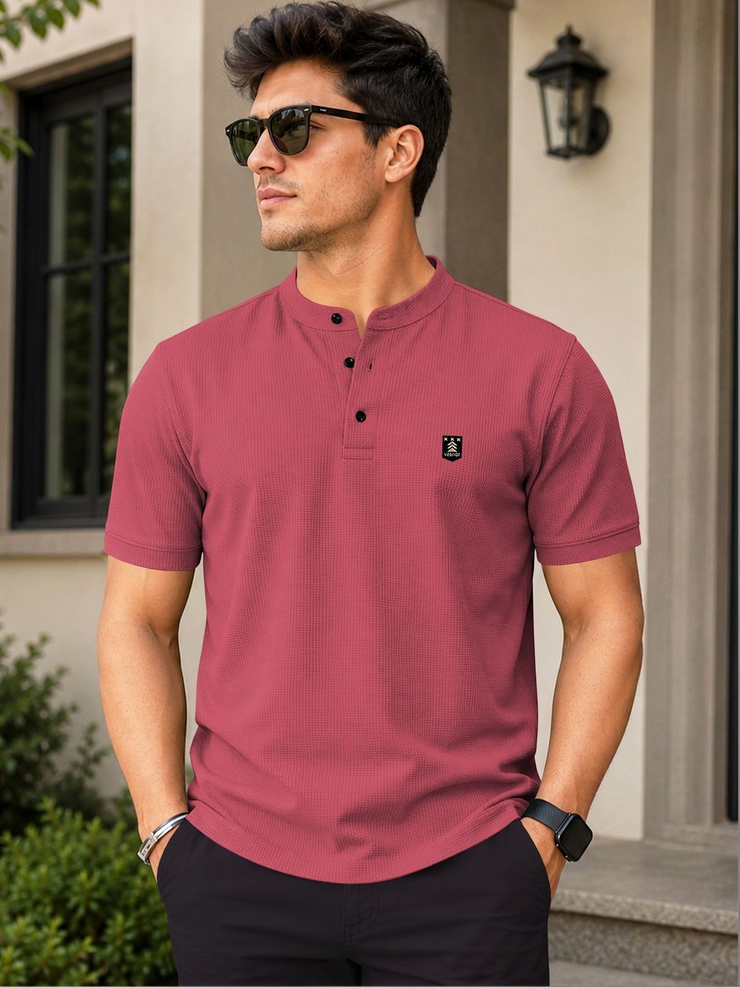 VeBNoR Men Mandarin Collar T-shirt