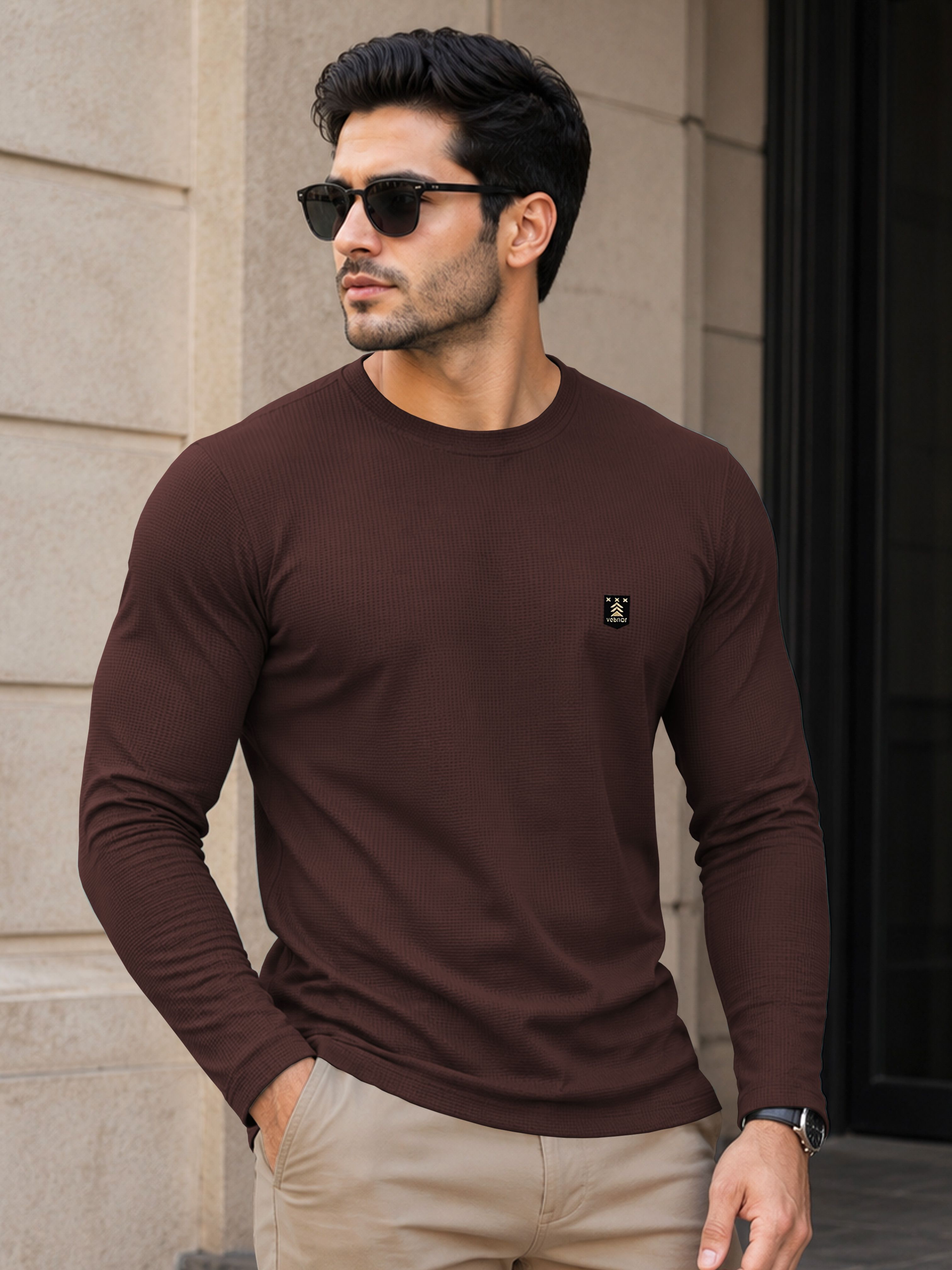 VeBNoR Self Design Round Neck T-Shirt