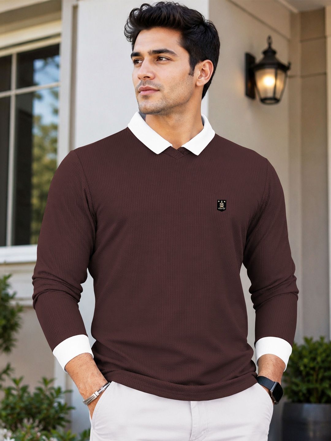 VeBNoR Men Solid Polo Collar T-shirt