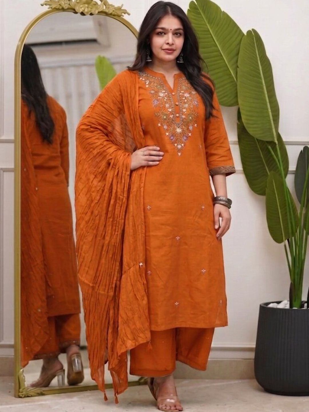 ROOP AYU ROOP AYU Women Ethnic Motifs Embroidered Regular Thread Work Kurta with Palazzos & With Dupatta