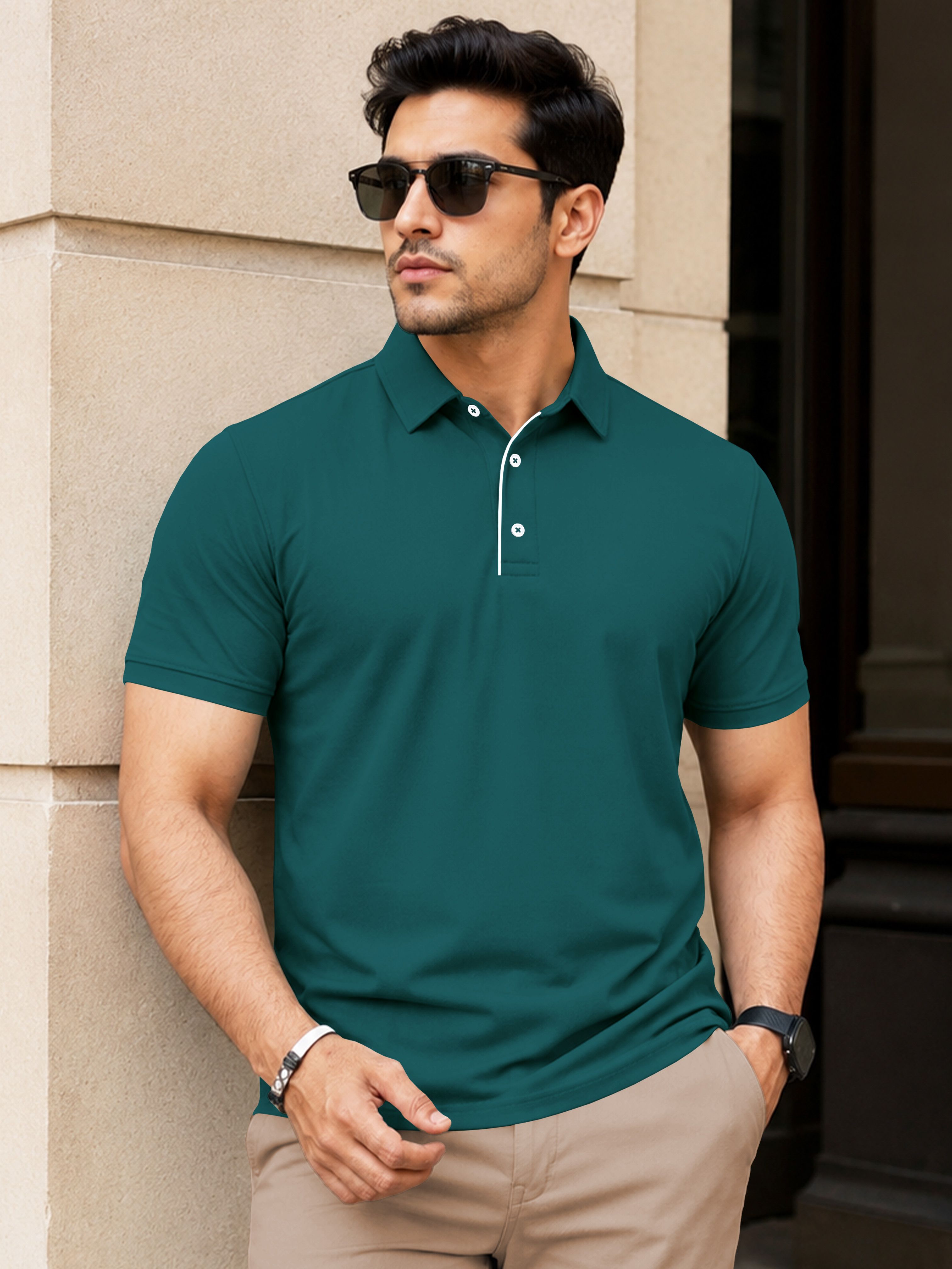 VeBNoR Men Solid Polo Collar Short Sleeves Slim Fit Casual T-shirt