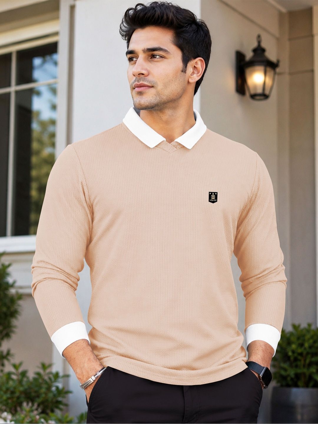 VeBNoR Men Brand Logo Polo Collar T-shirt